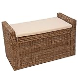 Mendler Sitzbank Sitzhocker M92 Rattan mit Stauraum und Kissen 88cm - kubu g