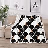 Wnyun Kuscheldecke Flanell Fleecedecke Schwarz-Weiße Fischschuppenmarmorierung 3D Wohndecken 100 x 130 cm Sofadecke BettüBerwurf Couchdecke Flauschig Warme Weiche Decke Outdoor Blanket-40 x 50'