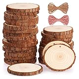 Fuyit Holzscheiben 30 Stücke Holz Log Scheiben 7-8cm mit Loch Unvollendete Holzkreise für DIY Handwerk Holz-Scheiben Hochzeit Mittelstücke Weihnachten Dekoration Baumscheibe(30st 2.8'-3.1')