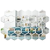 SLDIYWOW 32 Stück Silber Spiegel Aufkleber Abnehmbare Hexagon Spiegel Fliesen Schlafzimmer Wohnzimmer Dekor Ästhetische Wanddekoration (3,93,32 cm)