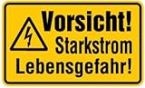 Schild Vorsicht! Starkstrom Lebensgefahr! Kunststoff 120x200mm (Warnschild Strom, Hochspannung) praxisbewährt, w