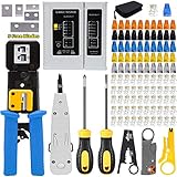 LUBEIN 12 in 1 Netzwerk Werkzeug Set Testgerät Kabeltester LAN Reparaturwerkzeuge Netzwerk-Tool-Kit für RJ45 RJ11 Cat5 Cat6 Kabel (Hellblau)