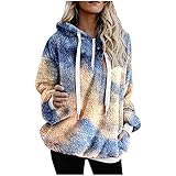 Bellelhot Herbst Winter Frauen Tie dye Plüsch Warme Tops Outwear Elegant Langarm Verdicken Kunstpelz Kordel Kapuze Pullover Oberteile Damen Freizeit Loose Warme Künstliche Wolle Pulli Hooded T-S