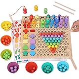 Kqpoinw Montessori Spielzeug, Holz Clip Beads Brettspiel, Holz Clip Perlen Spiel Puzzle Board Pädagogisches Holzspielzeug ab 3 4 5 Jahre Kinder Baby