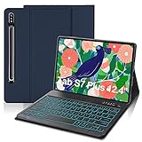 Tastaturhülle für Samsung Galaxy Tab S7 Plus 12.4'' SM-T970/T975/T976, IVEOPPE Bluetooth Deutsches QWERTZ Tastatur, Abnehmbare Hintergrundbeleuchtete Tastatur mit Hülle, Dunkelb