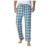 CHUXI 2021 Herren Schlafanzughose Classic Fit Freizeit Lose Baumwolle Plaid Pants Leichte Mid-Waist Schlaf Lounge Hose, #4blau, 41-44.5