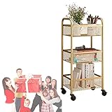 SRHWBF Küchenwagen Rollwagen mit 3/4 Ebenen und Griff Servierwagen mit Rollen und 2 Bremsen Küchenregal aus Metall Aufbewahrungswagen Einfache Montage für Bad Küche Büro (Gold 3)
