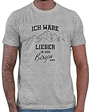 HARIZ Herren T-Shirt Ich Wäre Lieber In Den Bergen Wandern Klettern Plus Geschenkkarte Grau Meliert S