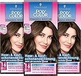 POLY COLOR Tönungs-Wäsche 16 Mittelbraun Stufe 2 (3 x 105 ml), Tönungs-Creme für eine schonende Coloration dank pH-neutraler Formel, mit pflegendem Glanz-C