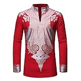 Hirolan Herren African Traditional Jogginganzug Trainingsanzug Sportanzug Fußball Sporthose Hoodie Hose für Gym Warm Tracksuit Dashiki Ethnic Print Mittellanges Oberteil mit Stehkragen lauschig