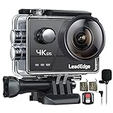 LeadEdge A20 Action Cam 4K/30FPS 1080P/60FPS 20MP Unterwasserkamera Externes Mikrofon WiFi Anti-Shake Bildstabilisator Helmkamera 40M 2,0 IPS 160 ° Weitwinkel Fernbedienung 2 Akkus und Zubehö