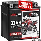 LANGZEIT YIX30L-BS GEL Motorradbatterie 12V 32Ah 415A/EN Gel Batterie 12V YB30L-BS 83200 doppelte Lebensdauer vorgeladen auslaufsicher wartungsfrei ersetzt 30