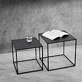 [en.casa] Beistelltisch Set Sofatisch 2er Set Couchtische Kaffeetisch in quadratischer Form Nachttisch Deko Tisch Metallgestell Industriedesign Schw