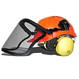 WOODSafe® Forsthelm orange - Klappvisier, Gehörschutz, Nackenschutz, Lüftungsschlitze - Waldarb