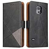 BININIBI Hülle für Samsung S5, Klapphülle Handyhülle Schutzhülle für Galaxy S5 Tasche, Lederhülle Handytasche mit [Kartenfach] [Standfunktion] [Magnetisch] für Samsung Galaxy S5 (S5 Neo), Schw