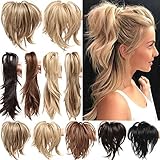 Clip in Extensions Pferdeschwanz Haarverlängerung mit Jaw Claw Ponytail Amzing Form Anpassen Hochsteckfrisur Haarteil für Frauen Ombre 30cm Sandbraun mix Bleichmittel B