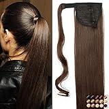 Pferdeschwanz Extensions Ponytail Haarteil Clip in Extensions wie Echthaar Zopf Glatt Kunsthaare günstig Haarverlängerung 26'(66cm)-135g Mittelb