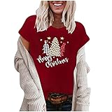 Masrin Weihnachts T Shirt Damen Lässige Gitter Leopard Weihnachtsbaum Druck Oberteile Kurzarm Tee Tops mit Rundhalsausschnitt Herbst Winter Basic Hemd Baggy Bequeme Tunika Bluse Streetw