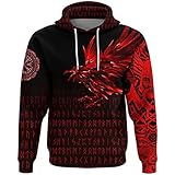 Odin Rabe Tätowierungen Kapuzenpullover, Unisex 3D Gedruckt Wikinger Vegvisir Keltischer Knoten Rune Beiläufig Harajuku Streetwear Pullover Sweatshirt,Hoodie red,S