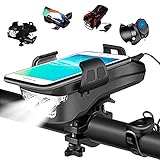 ilbcavne Handyhalterung Fahrrad, 4-in-1-Fahrradtelefonhalter, Bike Motorrad Handyhalter, Universal LED-Fahrrad Handyhalterung USB-Ladeschatz mit wasserdichter Hupe (4000 MAh)