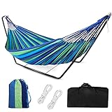 Hängematte Hängesessel mit Gestell hängematten hängemattengestell 2 Personen für Outdoor Tragetasche Tragbar Indoor Garten Terrasse Hof Camping (Blau)