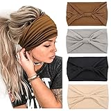 4 Stück Stirnbänder Damen Frauen Breites Haarband Haarreifen für Mädchen Boho Knot Elastische Lauf Yoga Kopfwickel Haarbänder Elastische Haarschmuck