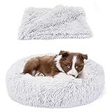 Belababy Bundle Savings – Das Original Calming Shag Donut Cuddler Hundebett in klein 40,6 x 40,6 cm und Haustier-Überwurfdecke in 50,8 x 71,1 cm, Lignt Grey