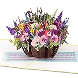 papercrush® Pop-Up Karte Blumen „Bunter Blumenkorb“ - 3D Blumenkarte für Freundin, Frau oder Mutter (Geburtstagskarte, Runder Geburtstag, Ostern, Frühling) - Popup Glückwunschkarte mit Blumenstrauß