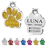 Iberiagifts - Hundemarke Pfote mit Gravur für kleine bis mittelgroße Hunde oder Katzen - Plakette graviert personalisiert (Gold)