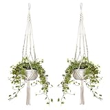 2er Set Makramee Blumenampel Baumwollseil Hängeampel Blumentopf Pflanzen Halter Aufhänger für Innen Außen Decken Balkone Wanddekoration - 105cm / 41 Zoll, 4 Beine (2 Stück)