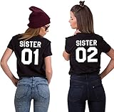 Best Friends BFF Beste Freunde T-Shirt für Zwei Mädchen Damen Tshirt - 1x Sister 01 Schwarz XXL