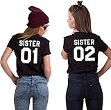 Best Friends BFF Beste Freunde T-Shirt für Zwei Mädchen Damen Tshirt - 1x Sister 01 Schwarz XS