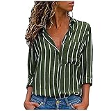 Damen V-Ausschnitt Button-Down-Shirts, Teenager-Mädchen Sexy Oversize Fashion Elegante Plus Size Langarm Striped Casual Vintage Tunika Tops T-Shirts Shirts Pullover mit T