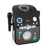 auna StarMaker Karaokemaschine Karaoke Player Anlage (Multicolor LED-Lichteffekt, Bluetooth, CD-Player, 2 x Mikrofon, USB-Port, Video-Ausgang) schw