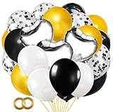 bayyevpu 48 Stück Latex Konfetti Ballons Set Packung Herzform Folienballons Folienballons Set Helium Ballon Latex Ballons & Bänder für Geburtstag, Hochzeit, Babyparty Party Dekorationen (Schwarz Gold)