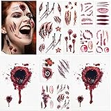 SZILBZ Temporäre Tattoos ,Halloween Zombie Narben Tattoos Aufkleber mit gefälschten Schorf Blut spezielle Fx Körper Make-up Requisiten -13 B