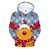 EMPERSTAR Unisex Weihnachten Hoodie Sweatshirts Lässig Bedruckter Kangroo Pocket Pullover Grau+M