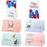 Geburtstagskarten 'Happy Cake Day', Goldfolie, Großpackung mit 12 Stück, sortierte Grußkarten, 15.2 x 10.2 cm, dicke Goldfolie, mehrlagiger Luftballon, geeignet für Frauen, M