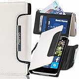 numia Nokia Lumia 625 Hülle, Handyhülle Handy Schutzhülle [Book-Style Handytasche mit Standfunktion und Kartenfach] Pu Leder Tasche für Nokia Lumia 625 Case Cover [Weiss-Schwarz]