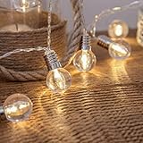 Pillowcase Glühbirne Lichterkette,3M 20LEDs Kunststoff Klare Kugelbirne Außen Innenbeleuchtung mit 2 Modi Batteriebetrieben für Garten Hochzeit Urlaub Festival Dekor Warmweiß