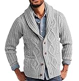 Suncolour Herren Schalkragen Strickjacke Herren Zopfstrick Button Down Pullover Jacken mit T