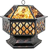 DAWOO Feuerschale für den Außenbereich Gartenöfen, sechseckiger Feuerkorb Garten feuerschale,feuerstelle (70x60x65cm)