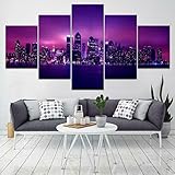 Laimi Kunstdruck auf Leinwand, 5-teilig, New York City Panorama Skyline von NYC USA Wandschmuck Für Zuhause, Wohnzimmer, Büro, Moderne Deko, Geschenk (ohne Rahmen)