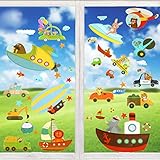 Wimaha Fensterbilder Autos Raumschiff Tiere Fensterfolien Fenstersticker Fensteraufkleber für Wohnzimmer Schlafzimmer Kinderzimmer,30x40