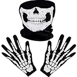 Weiße Skelett Handschuhe und Schädel Gesichtsmaske Geist Knochen für Erwachsene Halloween Tanzen Kostüm Party (1 Set)