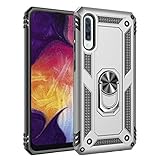 ColiColi Armor Hülle für Samsung Galaxy M40 Handyhülle 360 Grad Ring Kickstand Magnetic Cover für KFZ-Halterung, Outdoor Stoßfest Schutzhülle Silikon PC Hybrid Doppelte Schutz Case, Silb