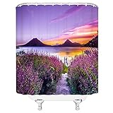 duschvorhang Lila Lavendel 3D Druck Duschvorhänge Blume Landschaft Wasserdicht Polyester Stoff Set Badezimmer Wohnkultur W180xH22280