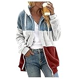 XTBFOOJ Fleece Plüschjacke alpaka Jacke Damen Classics Damen Pullover Jacke mit schrägem reißverschluss Damen Regenjacke wintermantel Damen rot trompetenärmel musselin Bluse Norweg