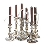 Loberon Kerzenständer 6er Set Adolpha, Glas, H/Ø ca. 19/10 cm, antiksilber, antiksilb