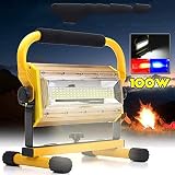 100W 100Leds 8000LM LED Tragbares Flutlicht, Wiederaufladbare Arbeitslampe, [100Leds,1000W Äquivalent] wasserdichte Baustellenlampe, 3 Modi Dimmbar, Kontinuierliche Batterielebensdauer für 5 H